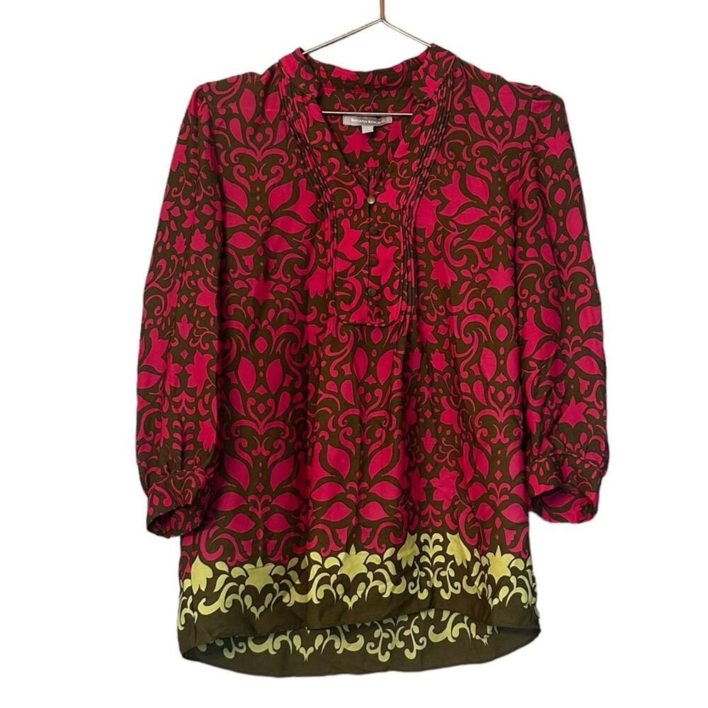 Banana Republic Floral Tunic via neck with 4 metal buttons size XS